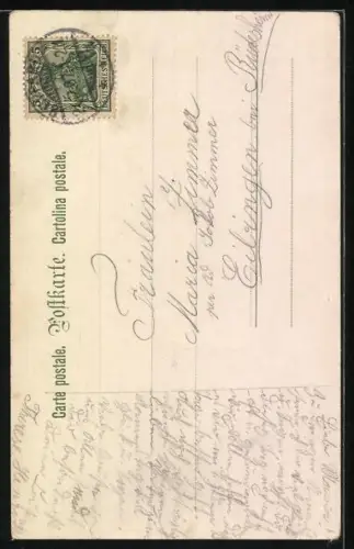 Künstler-Lithographie H. Schubert: Erste Früchte, Kinder pflücken Kirschen