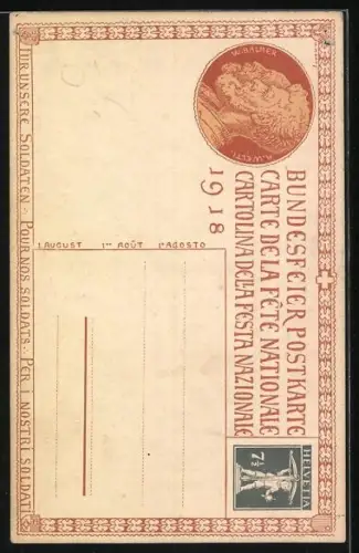 Künstler-AK Schweizer Bundesfeier 1918, Für unsere Soldaten, Predigt unter freiem Himmel