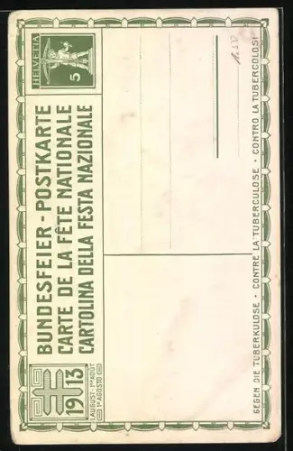 Künstler-AK Schweizer Bundesfeier 1913, Liebespaar auf einem Berg