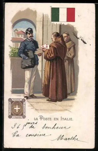 Lithographie La Poste en Italie, Briefträger aus Italien