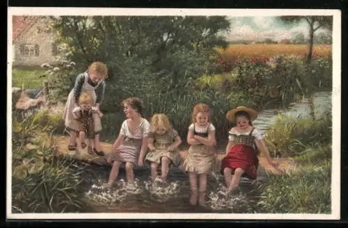 Künstler-AK Claus Bergen: plantschene Kinder