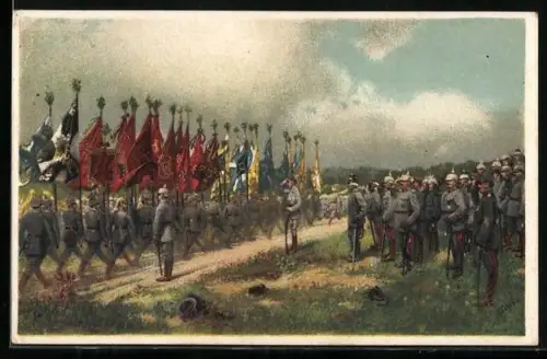 Künstler-AK Schlachtszene mit General Emmich