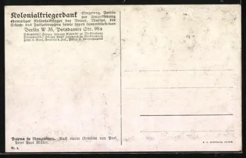 Künstler-AK sign. Peter Paul Müller: Papua Neuguinea, Eingeborener steht vor seiner Hütte