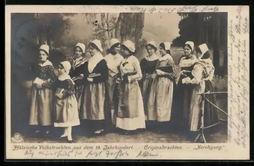 AK Pfälzische Volkstrachten aus dem 18. Jahrhundert, Kerchgang