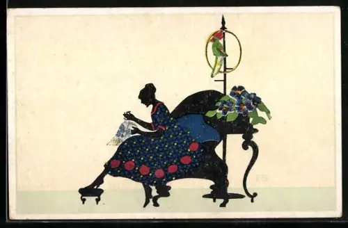 Künstler-AK Marte Graf: Vielliebchen, Frau be der Handarbeit