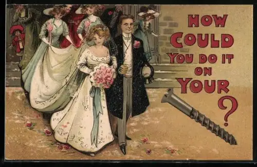 AK Hochzeitspaar verlässt die Kirche, Scherz