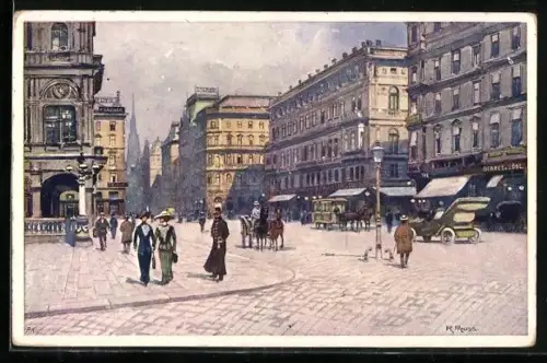 AK Wien, Kärntnerstrasse, Kutschen und Passanten