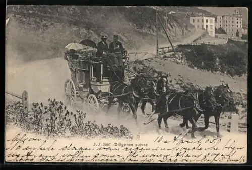 AK Schweiz, Diligence Suisse, Strassenpartie mit Postkutsche