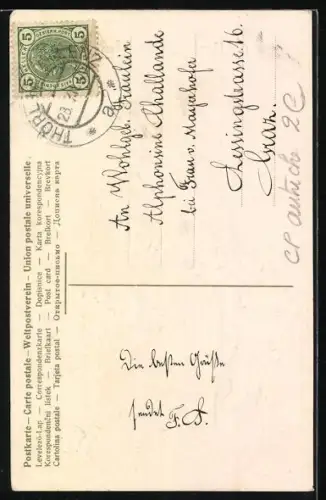 AK Neujahrsengel auf dem Geldsack mit Sekt und Kleeblatt-Girlande