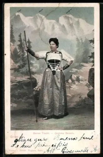 AK Berner Tracht, Frau in Schweizer Trachtenkleid