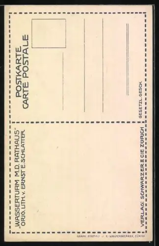 Künstler-AK Ernst E. Schlatter: Luzern, Wasserturm und Rathaus