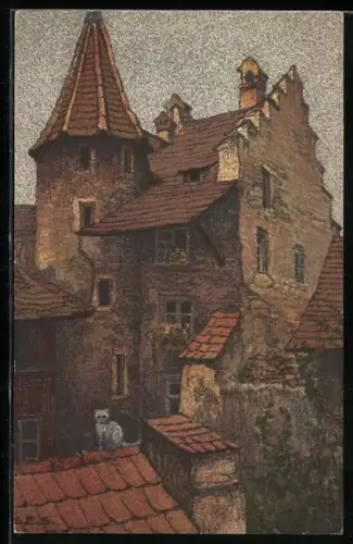 Künstler-AK Ernst E.Schlatter: Zürich, Hofinneres an der Rössliggasse