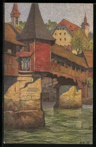 Künstler-AK Ernst E.Schlatter: Die Totentanzbrücke