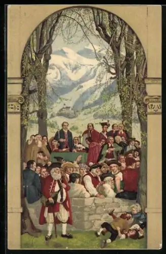 Künstler-AK Schweizer Bundesfeier 1918, Kinder kämpfen beim Fest