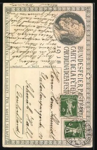 Künstler-AK Schweizer Bundesfeier 1918, Kinder kämpfen beim Fest