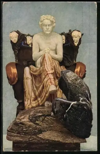 Künstler-AK Max Klinger: nackter Beethoven auf einem Sessel mit Tuch bedeckt