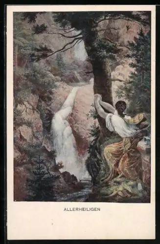 AK Schwarzwaldsagen, Szene am Wasserfall, Allerheiligen