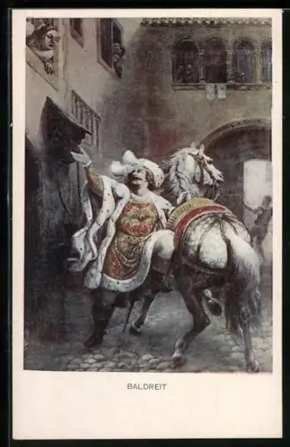 AK Baldreit, Edelmann mit Pferd spricht mit Dame im Fenster, Schwarzwaldsagen
