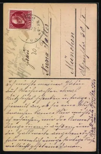 Künstler-AK Handgemalt: Haus im Grünen vor Waldhintergrund, Schablonenmalerei