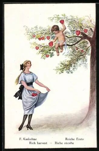 Künstler-AK Friedrich Kaskeline: Reiche Ernte, Amor und Mädchen