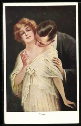 Künstler-AK Bill Fisher: Mann legt seinen Kopf an den Hals einer Frau