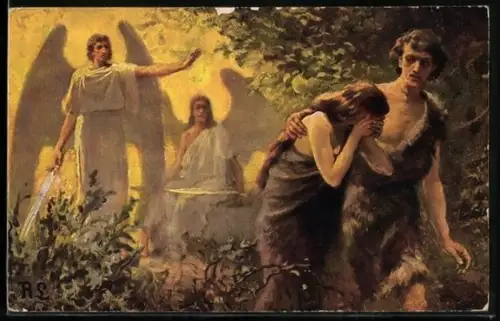 Künstler-AK Die heilige Schrift, Aus dem Alten Testament, Adam und Eva werden aus dem Paradiese vertrieben