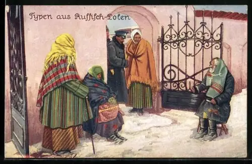 AK Typen aus Russisch-Polen, Bettler bitten um milde Gaben
