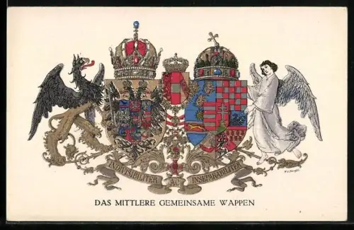 AK Das Mittlere Gemeinsame Wappen von Österreich, Rotes Kreuz