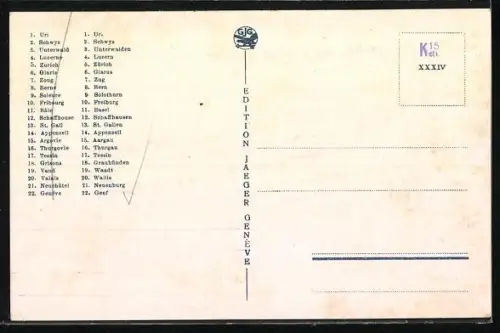 AK Schweiz, Landkarte mit den verschiedenen Schweizer Trachten der jeweiligen Regionen