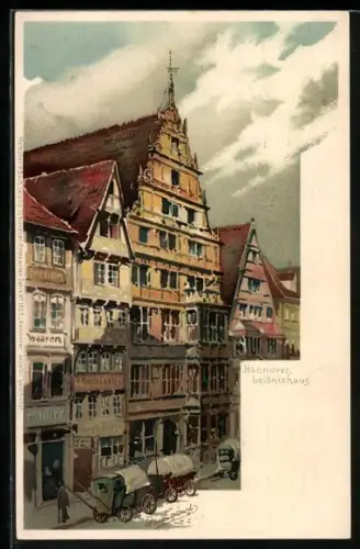 Künstler-AK Otto Hammel: Hannover, Leibnitzhaus m. Wagen