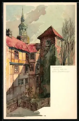 Lithographie Hannover, Motiv von der alten Stadtmauer
