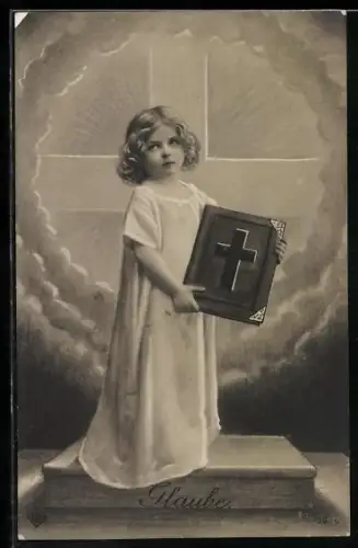 AK Glaube, Kleines Mädchen mit der Bibel, Allegorie