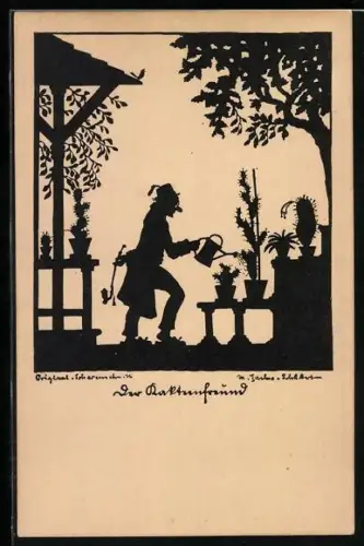 Künstler-AK Marta Sachse-Schubert: Der Kakteenfreund, Scherenschnitt