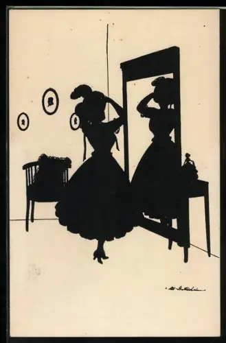 Künstler-AK Ov. Alt-Stutterheim: Junge Frau macht sich ausgehfertig