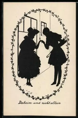 Künstler-AK Ov. Alt-Stutterheim: Frau hält die Hand von älterer Dame, Schattenbild