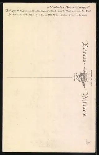 Künstler-AK Ov.Alt-Stutterheim: Das Geständnis, Mann spricht im Pavillon mit Frau, Scherenschnitt