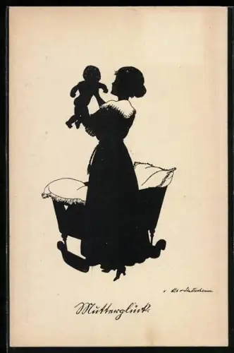 Künstler-AK Ov. Alt-Stutterheim: Mutter nimmt das Kind aus der Wiege