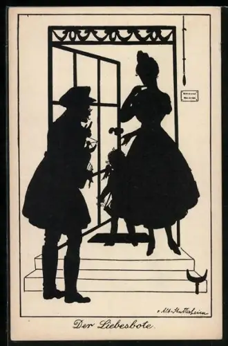 Künstler-AK Ov.Alt-Stutterheim: Der Liebesbote, Amor steht hinter einer Frau, die einen Brief überreicht bekommt