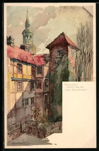 Lithographie Hannover, Motiv von der alten Stadtmauer