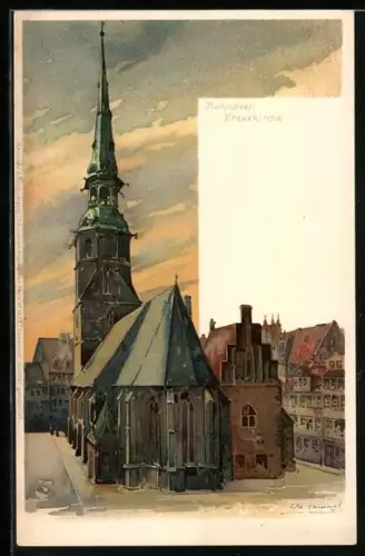 Künstler-AK Hannover, an der Kreuzkirche
