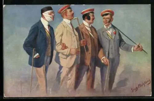 Künstler-AK Georg Mühlberg: Studenten mit Mensur Verwundungen gehen spazieren