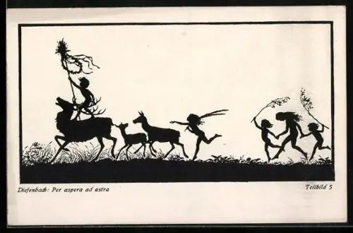 Künstler-AK Diefenbach: Per aspera ad astra, Teilbild 5, Kinder und Hirsch