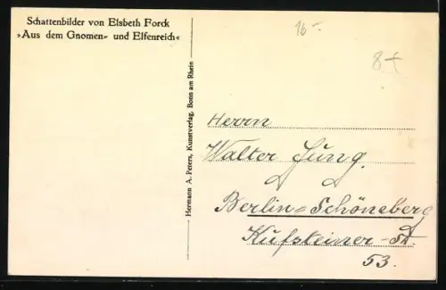 Künstler-AK Elsbeth Forck: Gratulanten, Elf mit Zwergen und Rehen