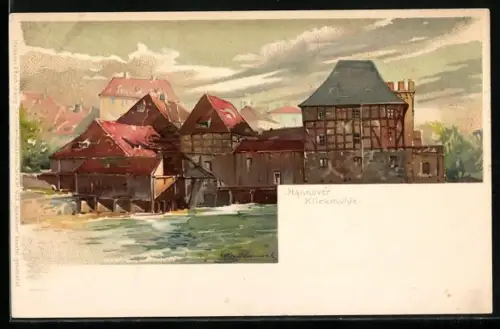 Künstler-Lithographie Otto Hammel: Hannover, Blick zur Klickmühle