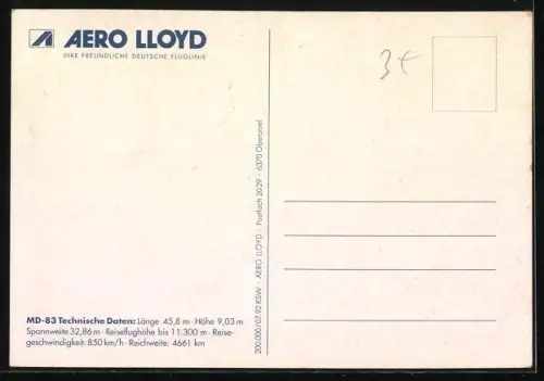 AK Flugzeug MC Donnell Douglas MD-83 von Aero Lloyd