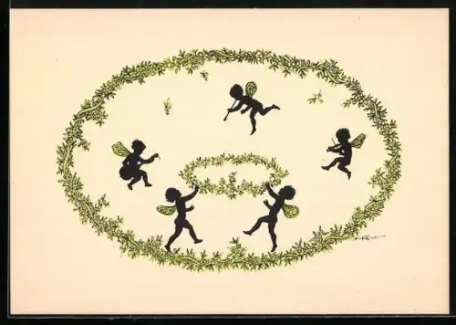 Künstler-AK Elsbeth Forck: Silhouette von im Kreis tanzenden Feen