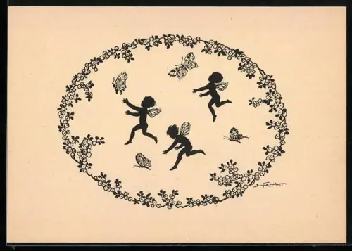 Künstler-AK Elsbeth Forck: Elfen haschen Schmetterlinge