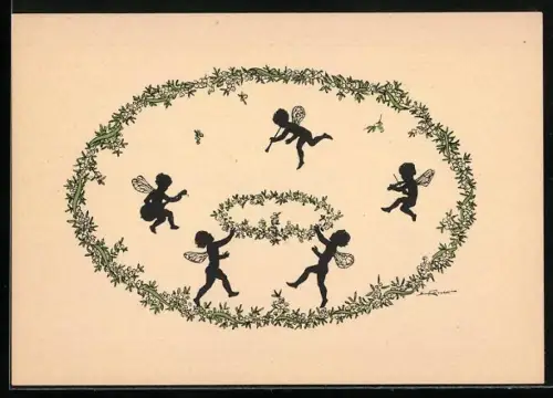 Künstler-AK Elsbeth Forck: Silhouette von im Kreis tanzenden Feen