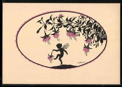 Künstler-AK Elsbeth Forck: Schattenbild, Elf mit einer Blume
