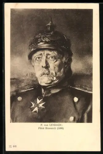 Künstler-AK sign. F. von Lenbach: Fürst Otto von Bismarck in Uniform mit Pickelhaube